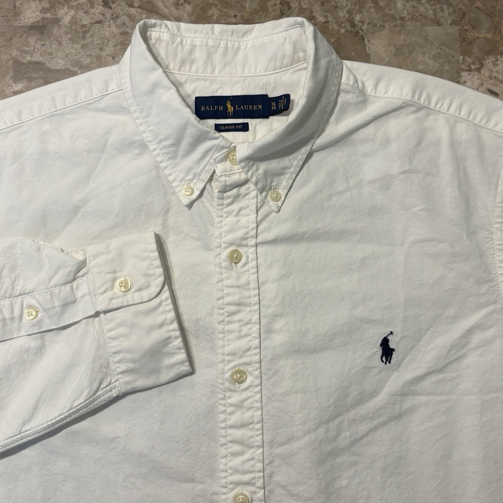Polo Ralph Lauren Shirt Mens XL White Solid Oxford Long Sleeve OCBD